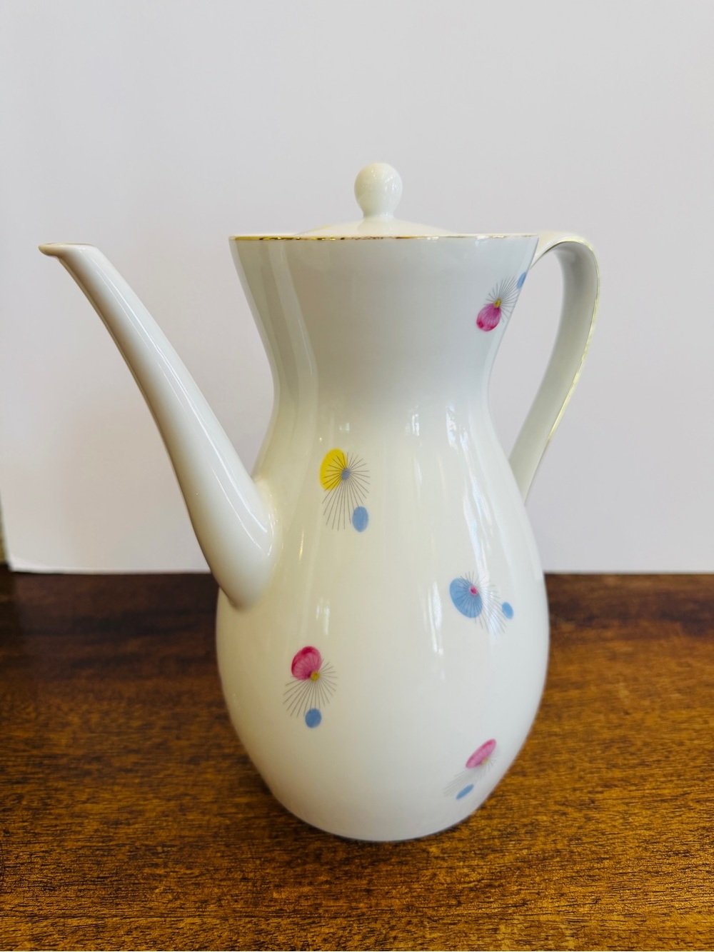 Vintage Bavaria Schirnding Porcelain Coffee Teapot Mid Century Atomic Starburst